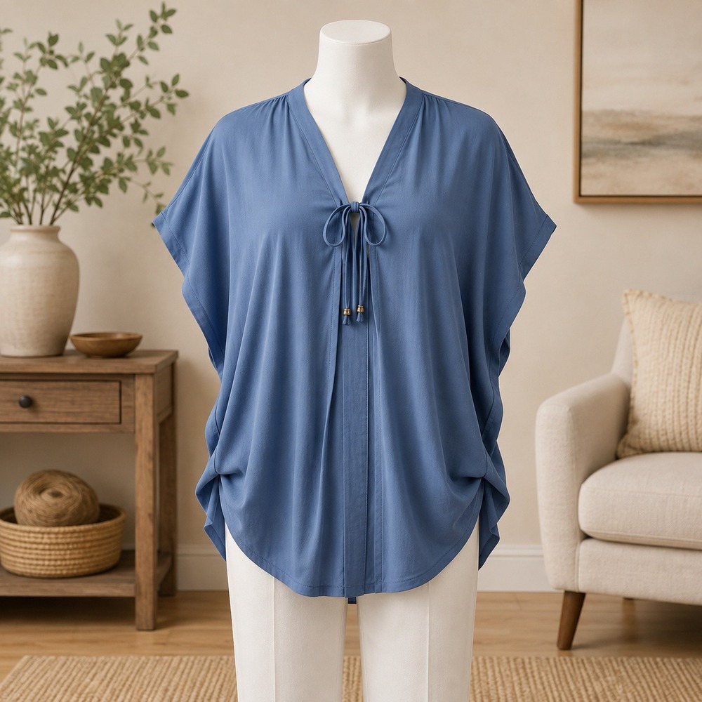 NWT Jantzen Kaftan Cover Up Womens One Size Blue Tie Front Tassel Viscose